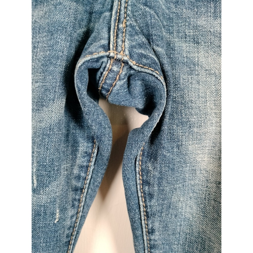 Fashion Homme Distressed Denim Shorts Size 33 Blue Acid Wash Graphic Cuff Punk - Picture 14 of 16